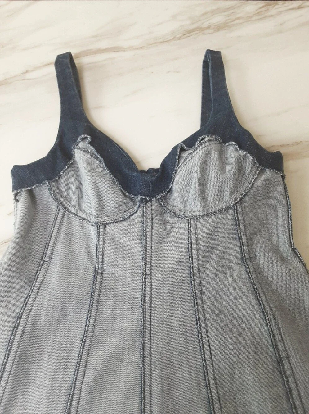 Heavy Dark Wash Denim Fit-N-Flare Structured Sweetheart Bust Dress Sz 10 - NWOT - Picture 6 of 9